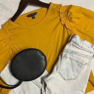 Golden Yellow Balloon Sleeve Top, Mid Sleeve